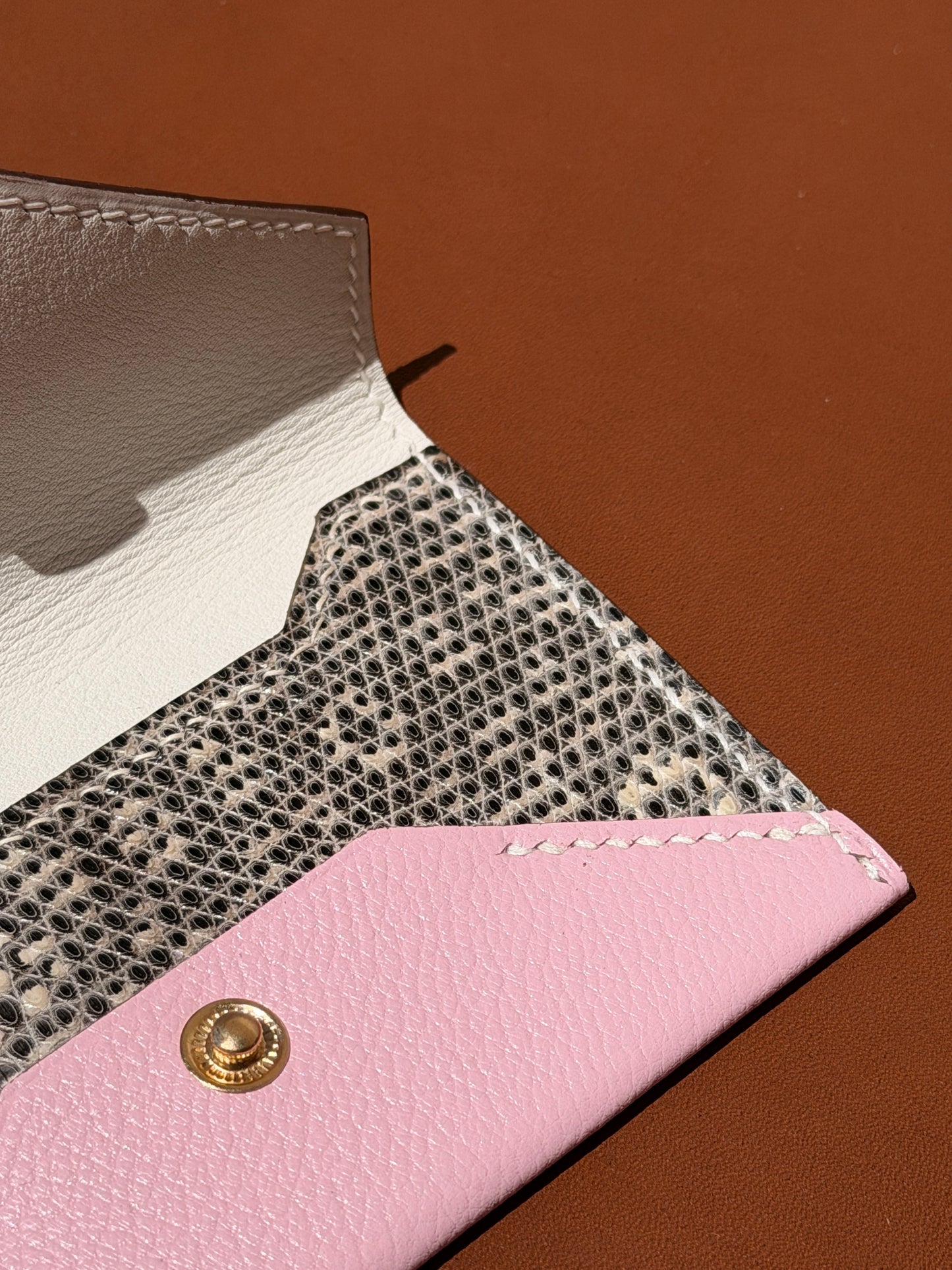 Enveloppe Cardholder Ombre lizard & Pink Goat skin
