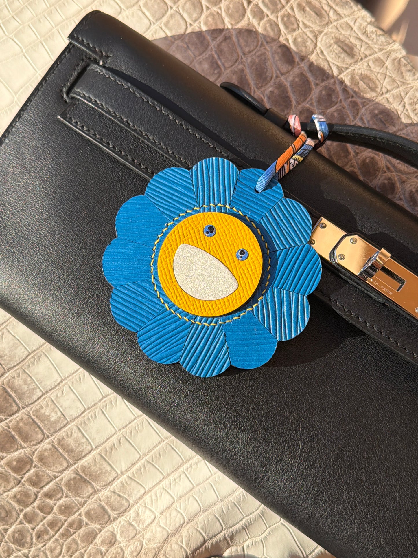 Flower Bag Charm Bleu Azur Épi & Soleil Epsom Leather