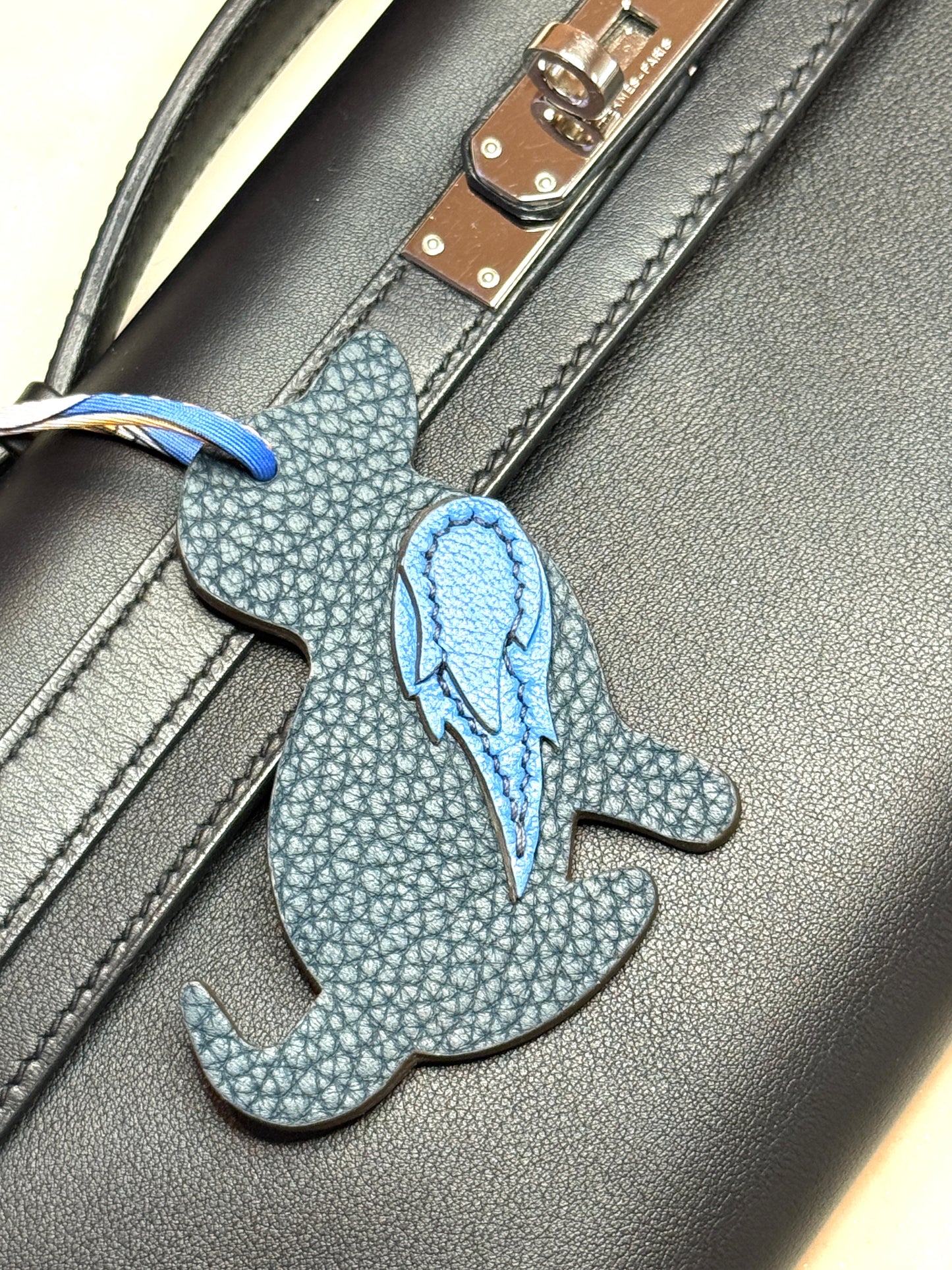 Dog bag charms blue calfskin and goat skin