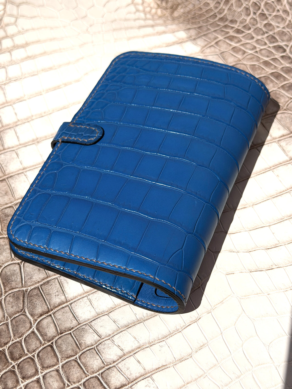 Meridian Passport Holder Blue Azur Matte Crocodile