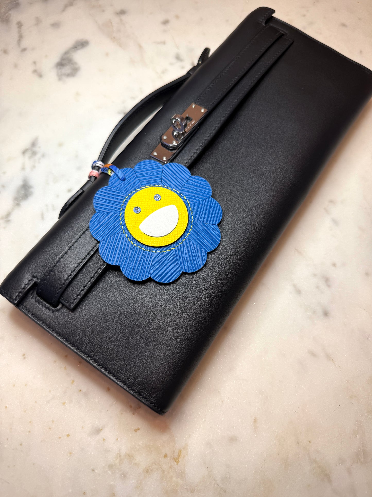 Flower bag charms blue and yellow