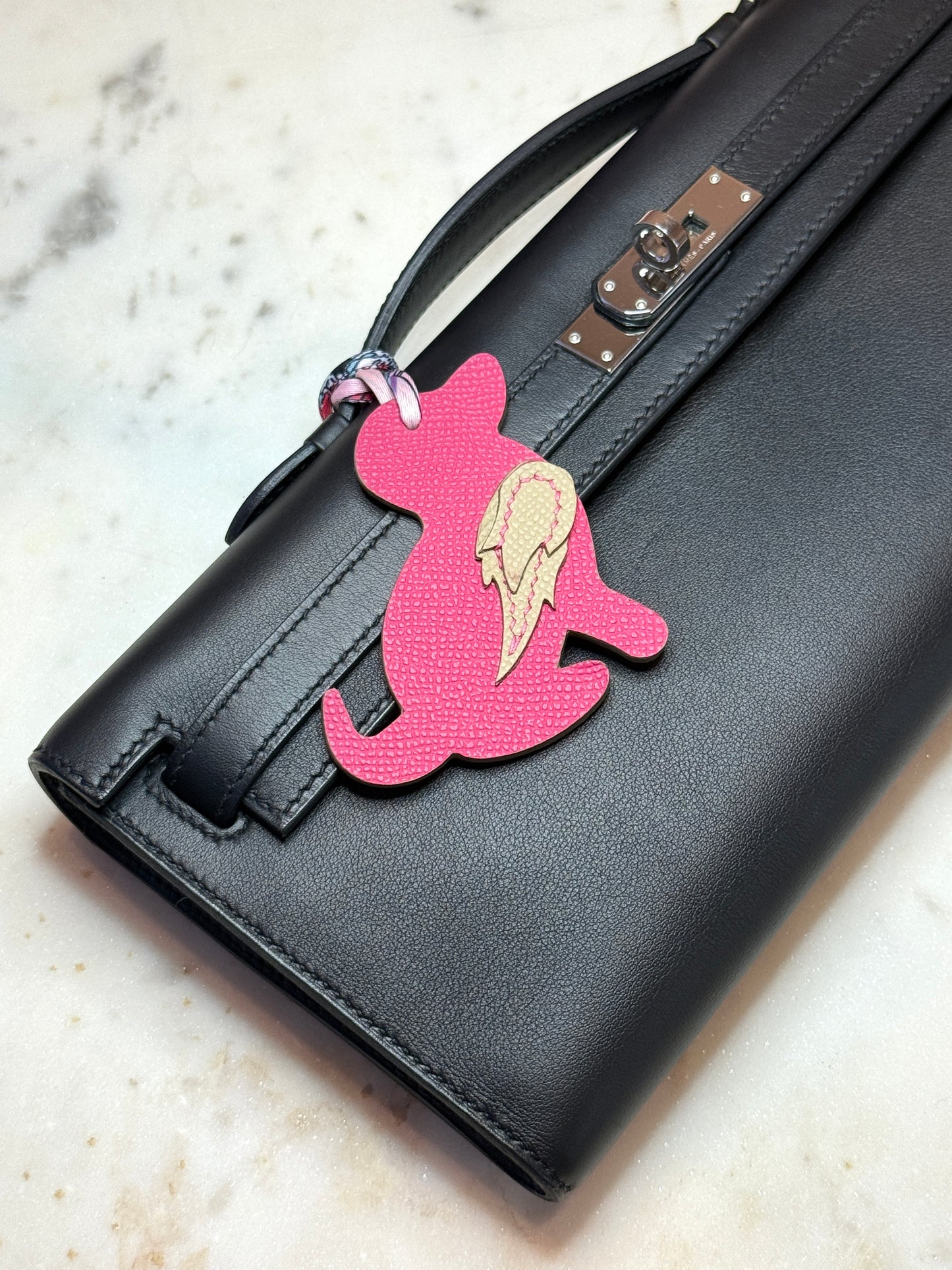 Dog bag charm raspberry and beige