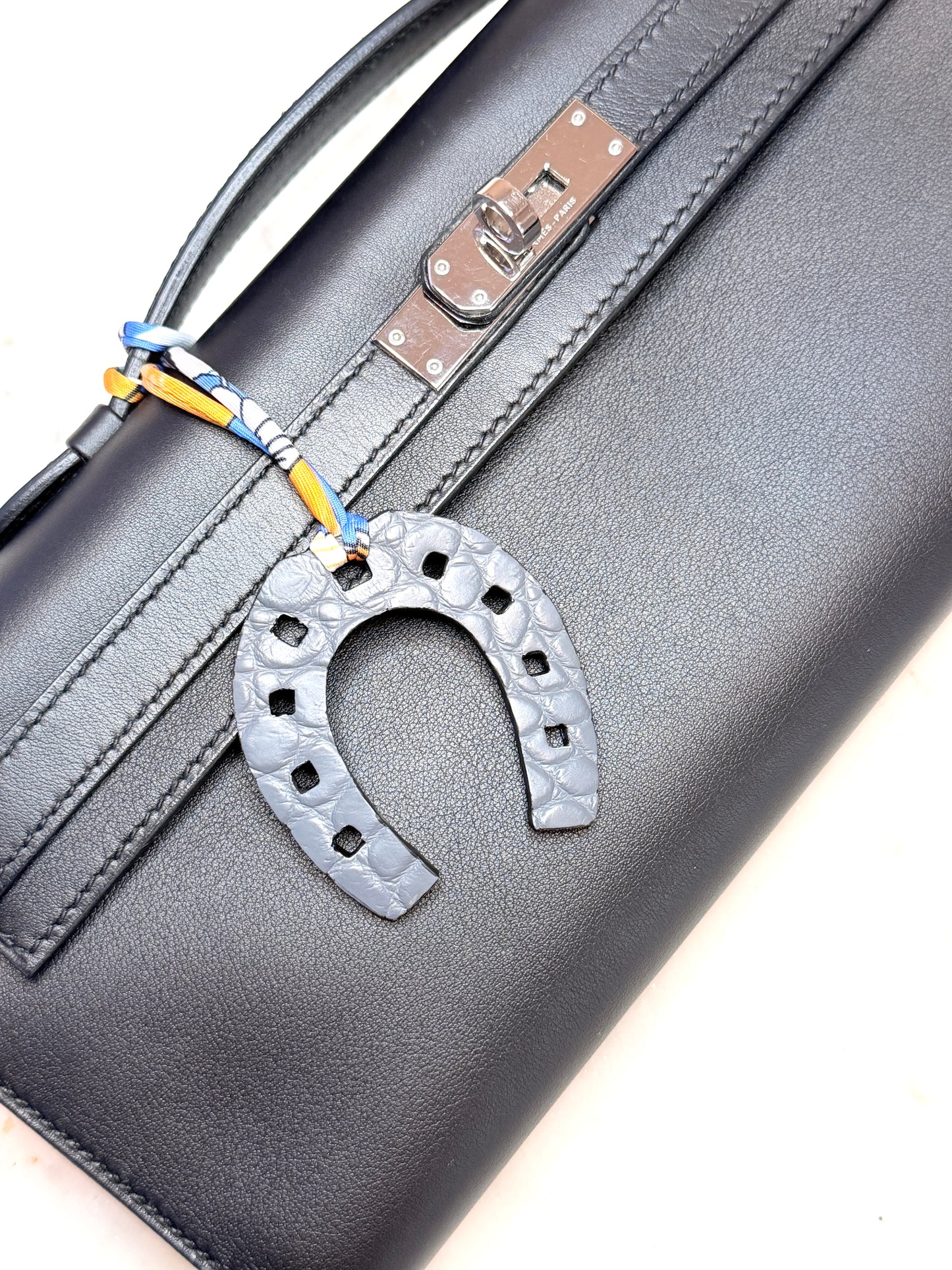Horseshoe bag charm grey crocodile