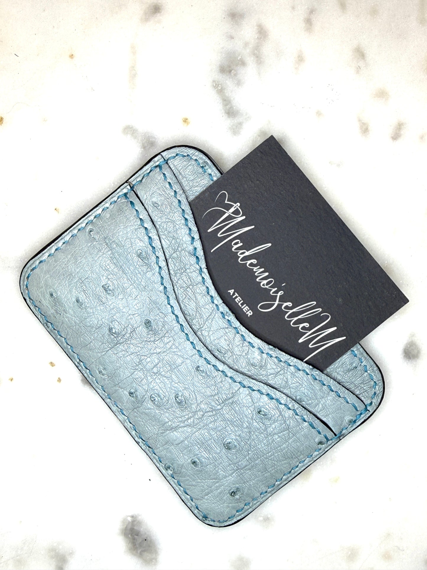 Essential card case blue ostrich