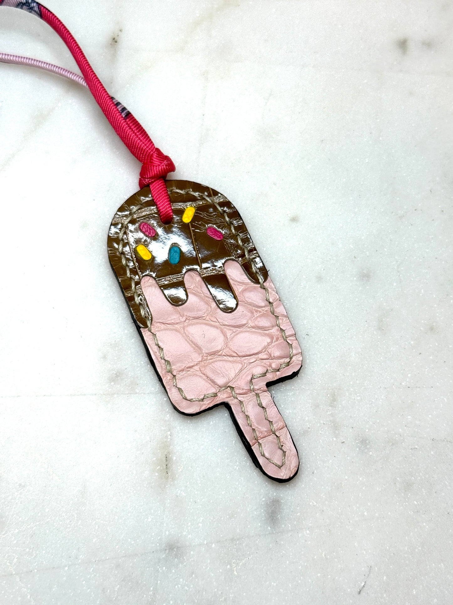 Popsicles bag charms pink Sakura and hazelnut crocodile