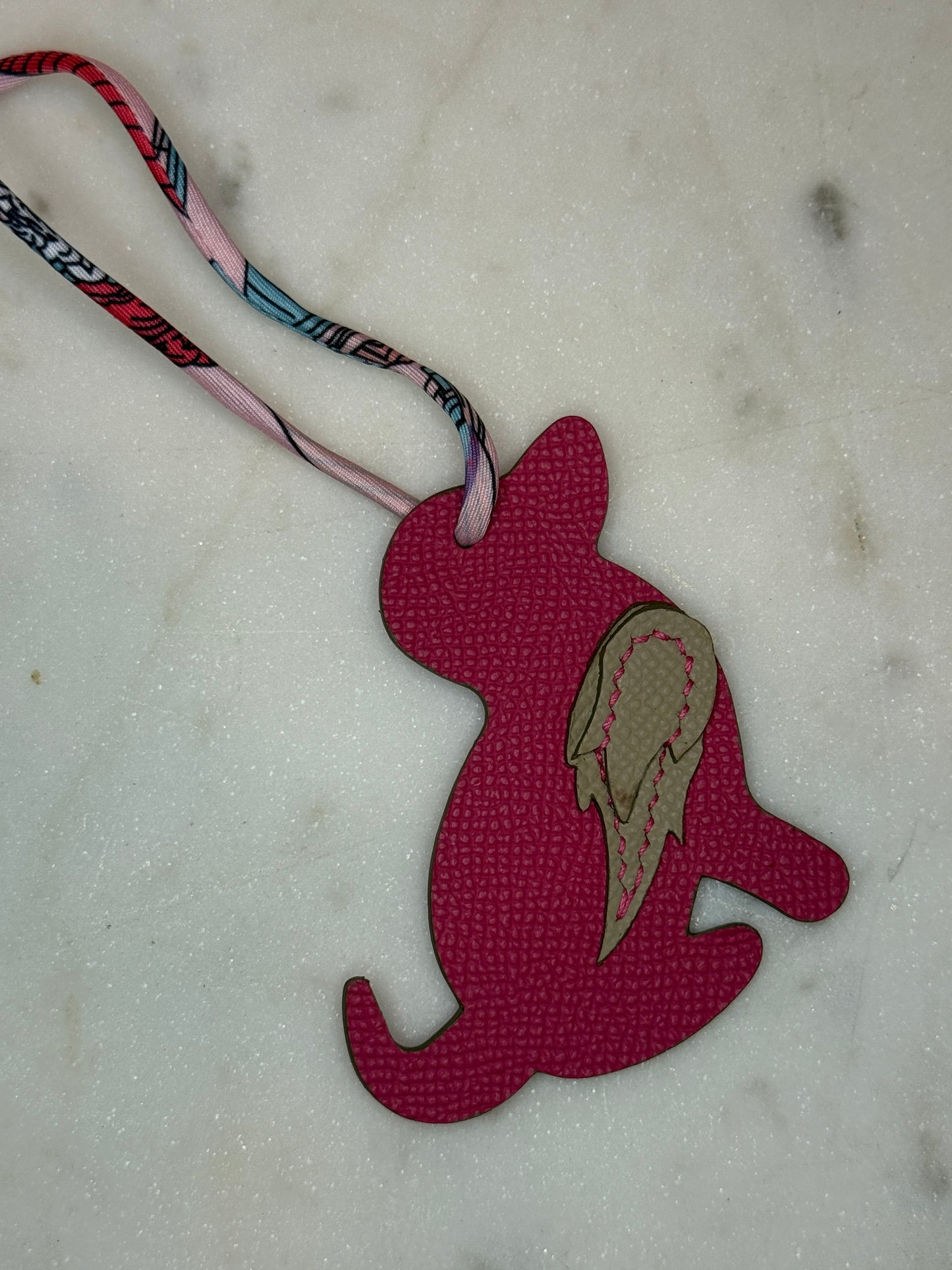 Dog bag charm raspberry and beige
