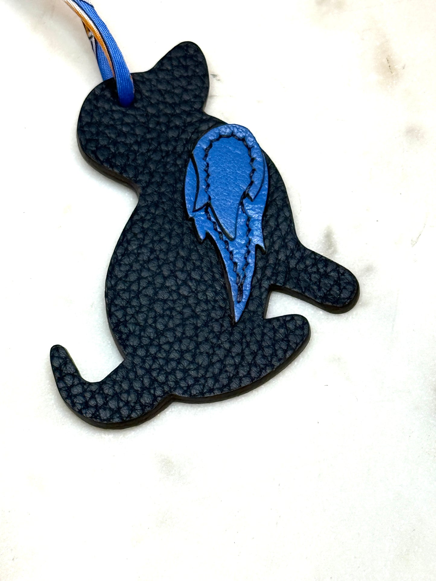 Dog bag charms blue calfskin and goat skin