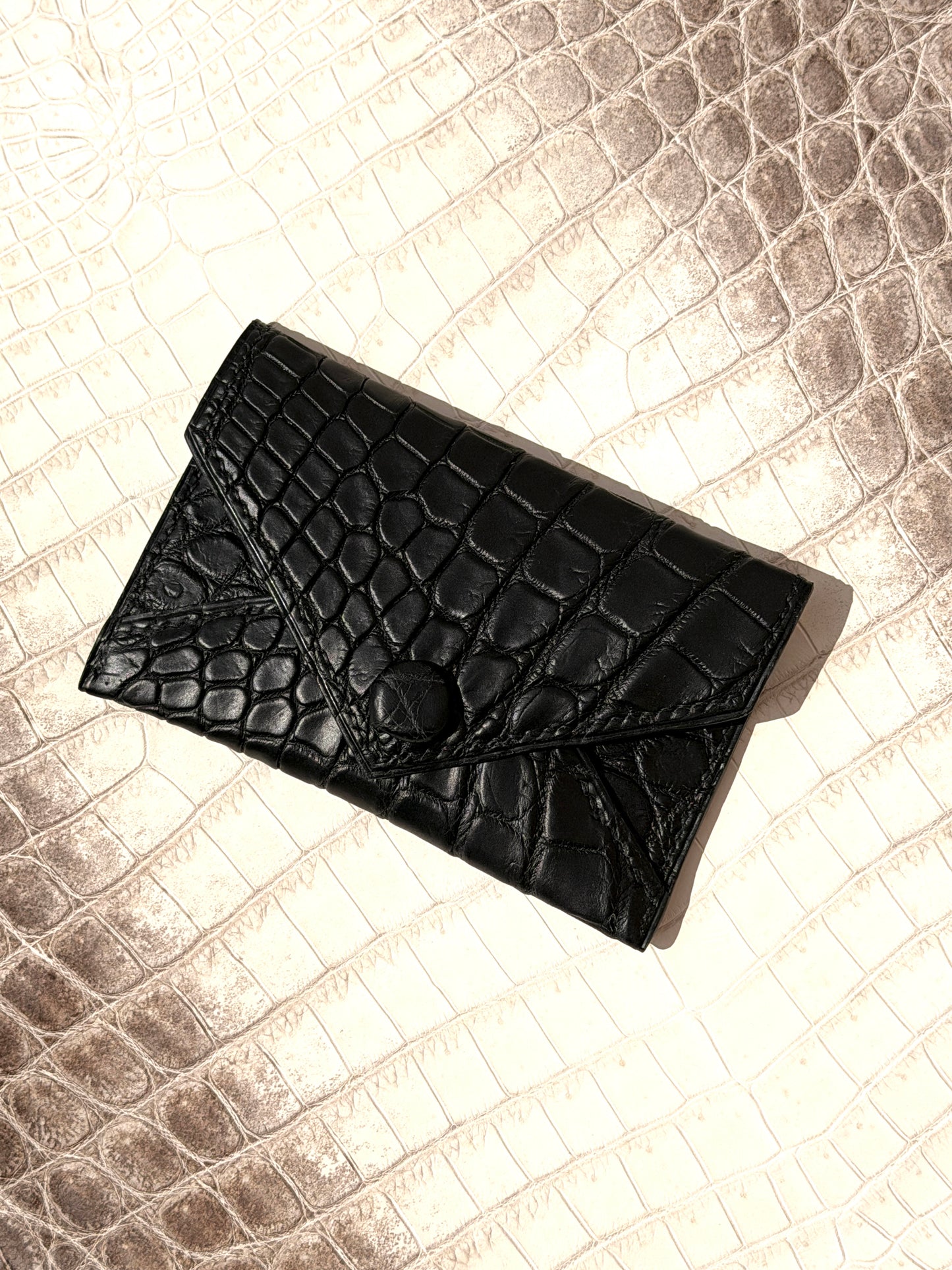 Enveloppe Cardholder Black Matte Crocodile & Goat Skin