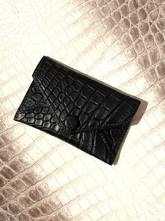 Enveloppe Cardholder Black Matte Crocodile & Goat Skin