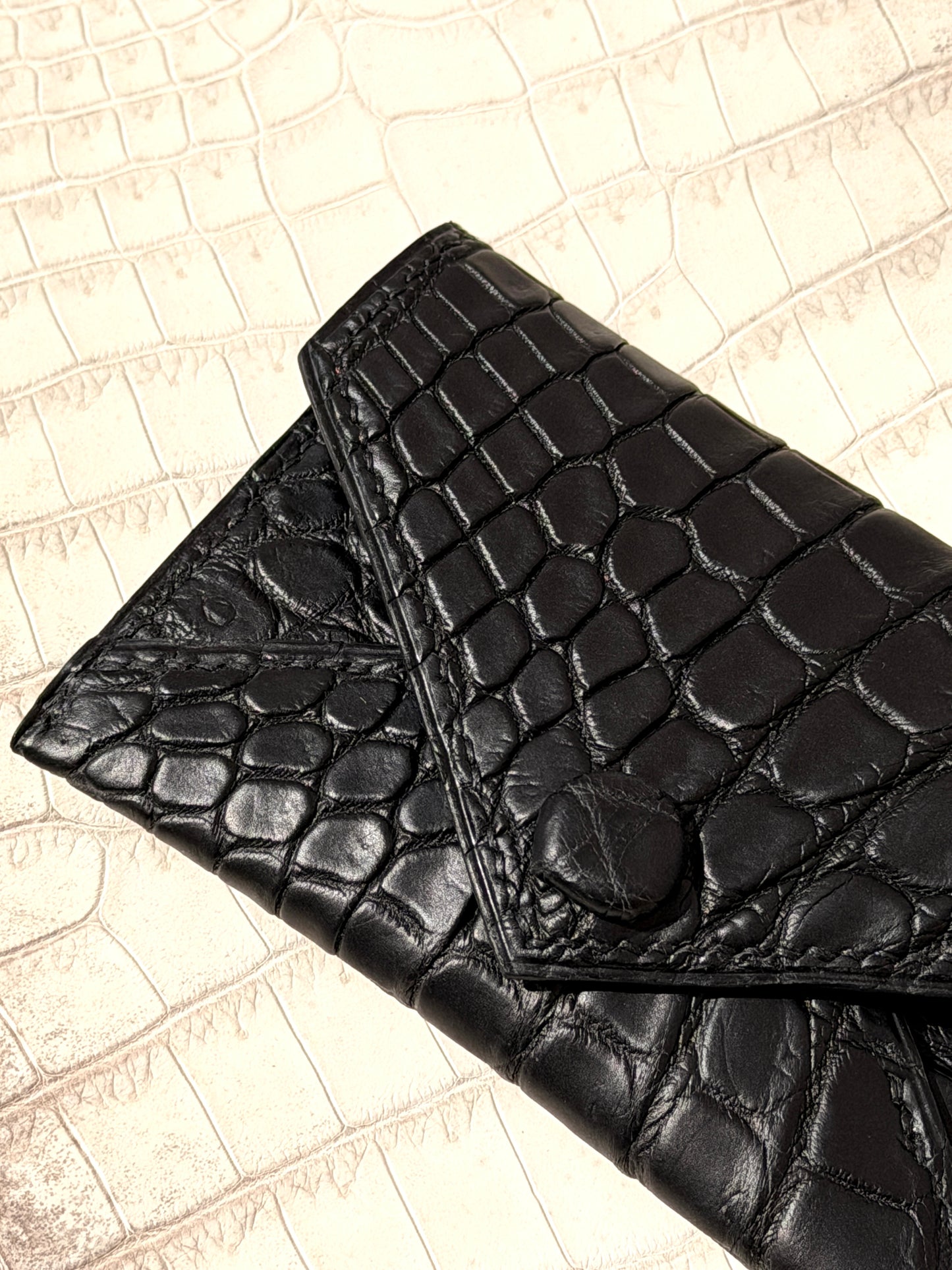 Enveloppe Cardholder Black Matte Crocodile & Goat Skin