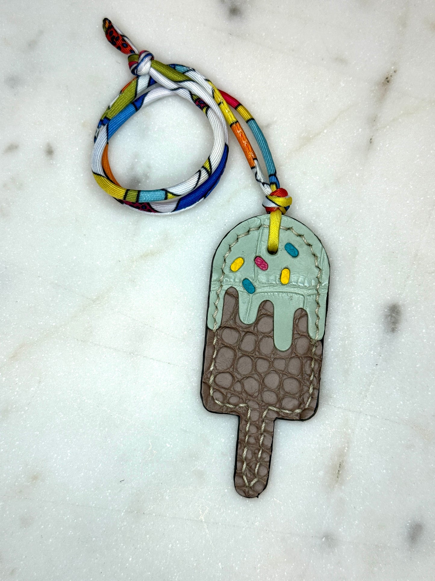 Popsicles bag charms mint and taupe crocodile