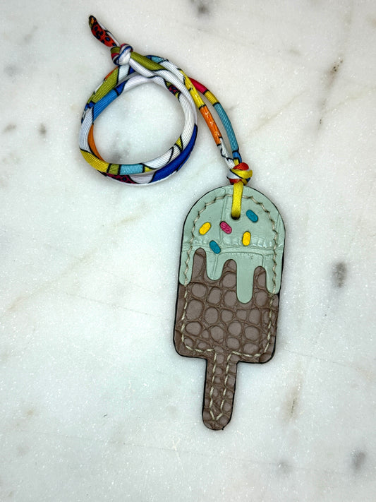 Popsicles bag charms mint and taupe crocodile
