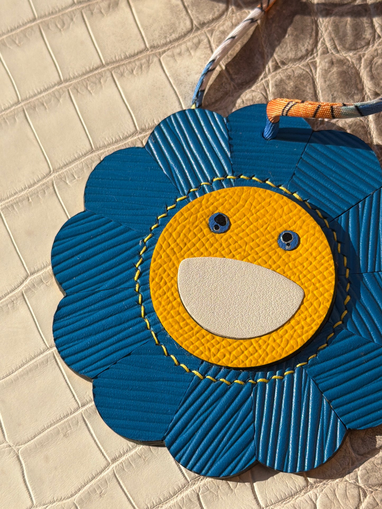 Flower Bag Charm Bleu Azur Épi & Soleil Epsom Leather