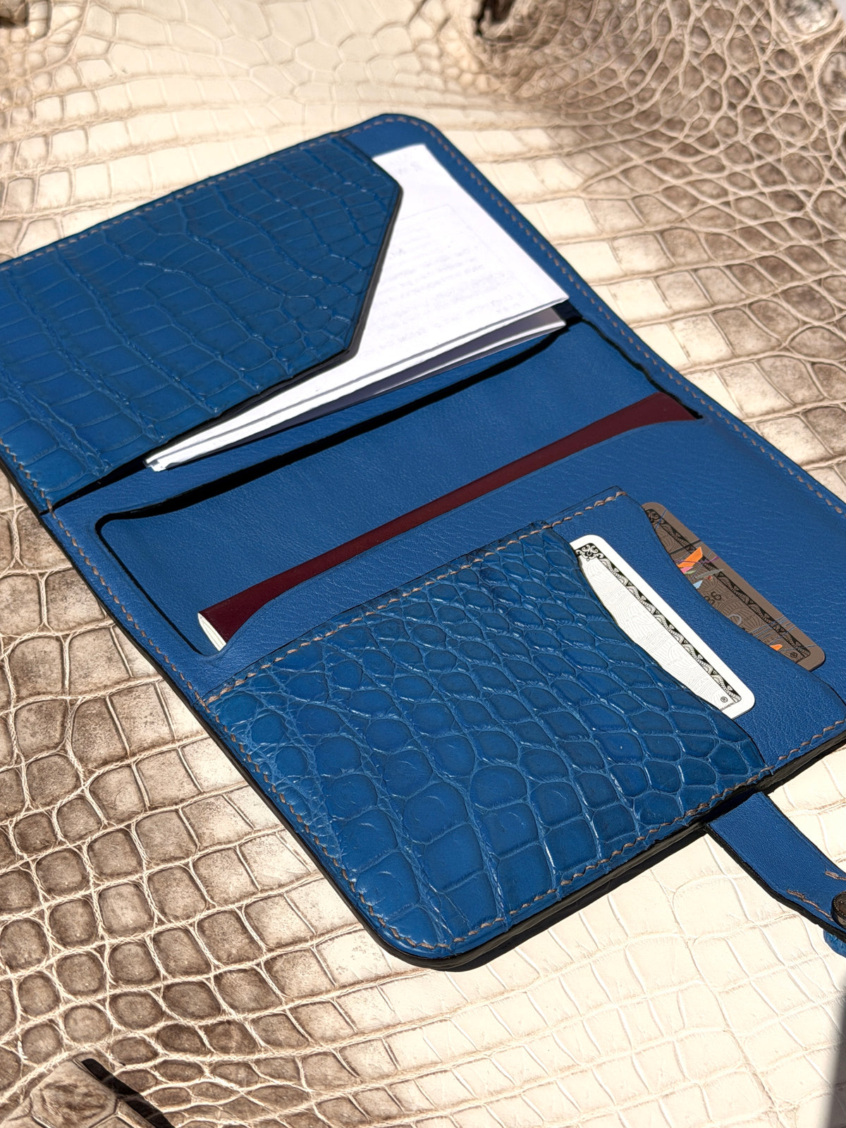Meridian Passport Holder Blue Azur Matte Crocodile