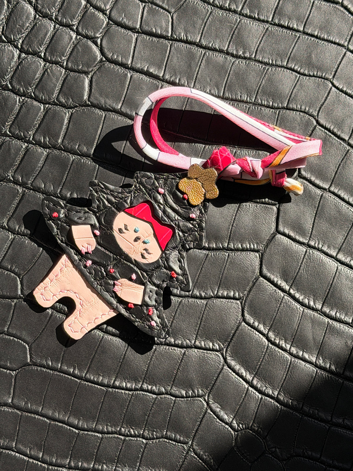 Neko Christmas Bag Charm Black Matte Crocodile