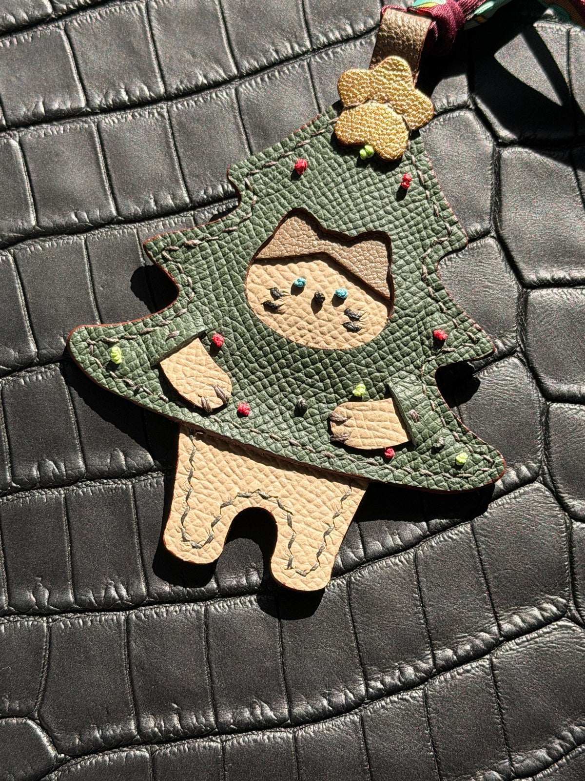 Neko Christmas Bag Charm Vert Sapin