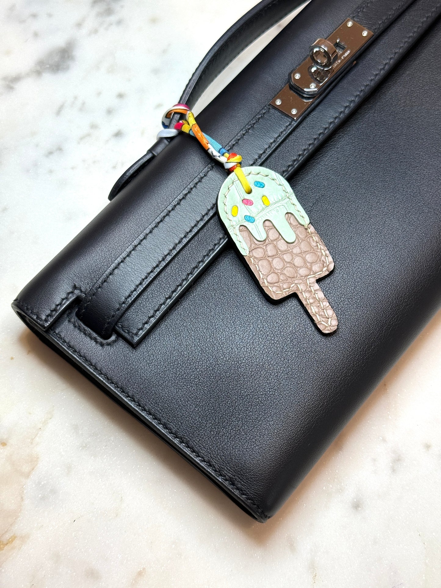 Popsicles bag charms mint and taupe crocodile