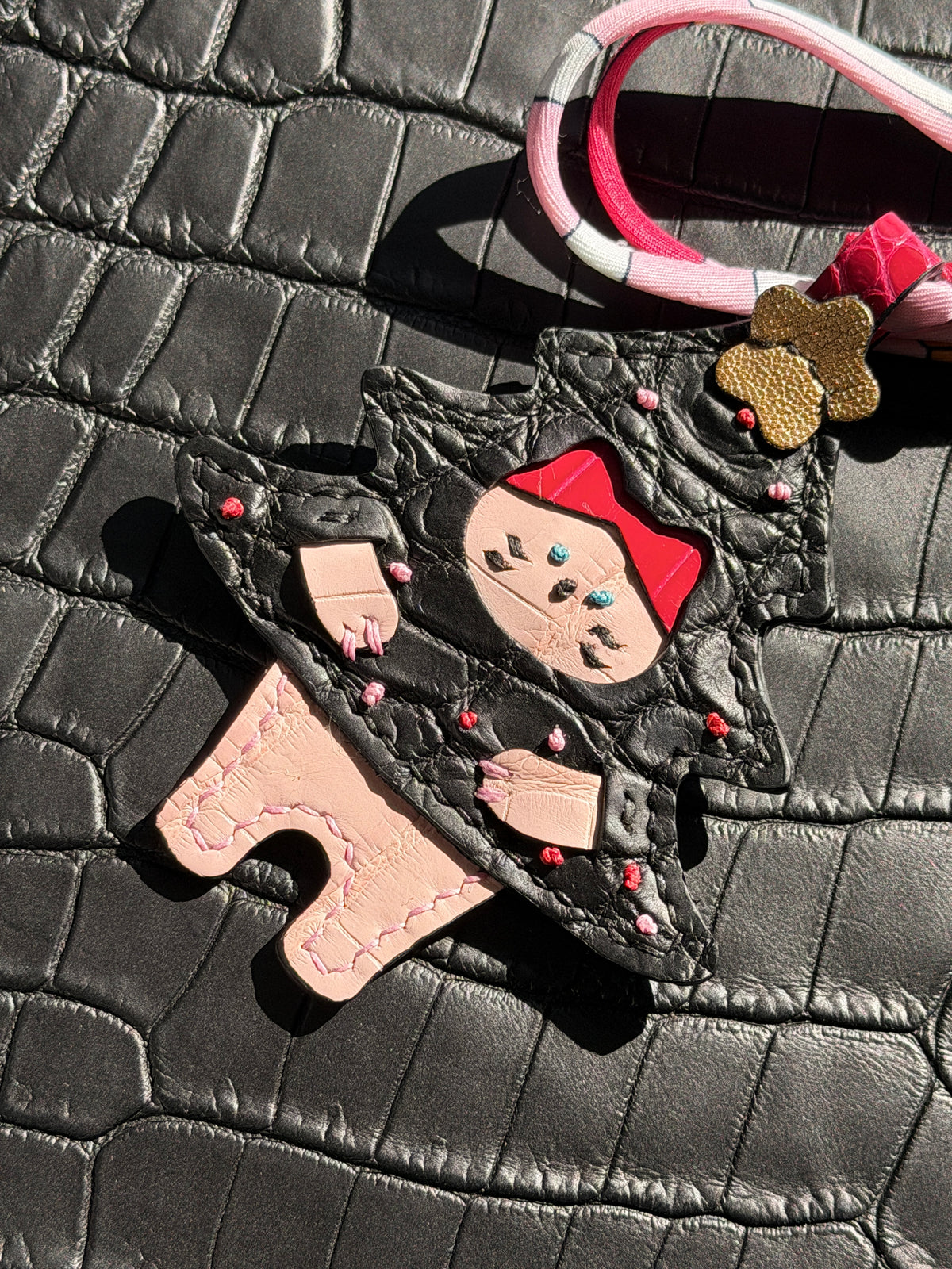 Neko Christmas Bag Charm Black Matte Crocodile