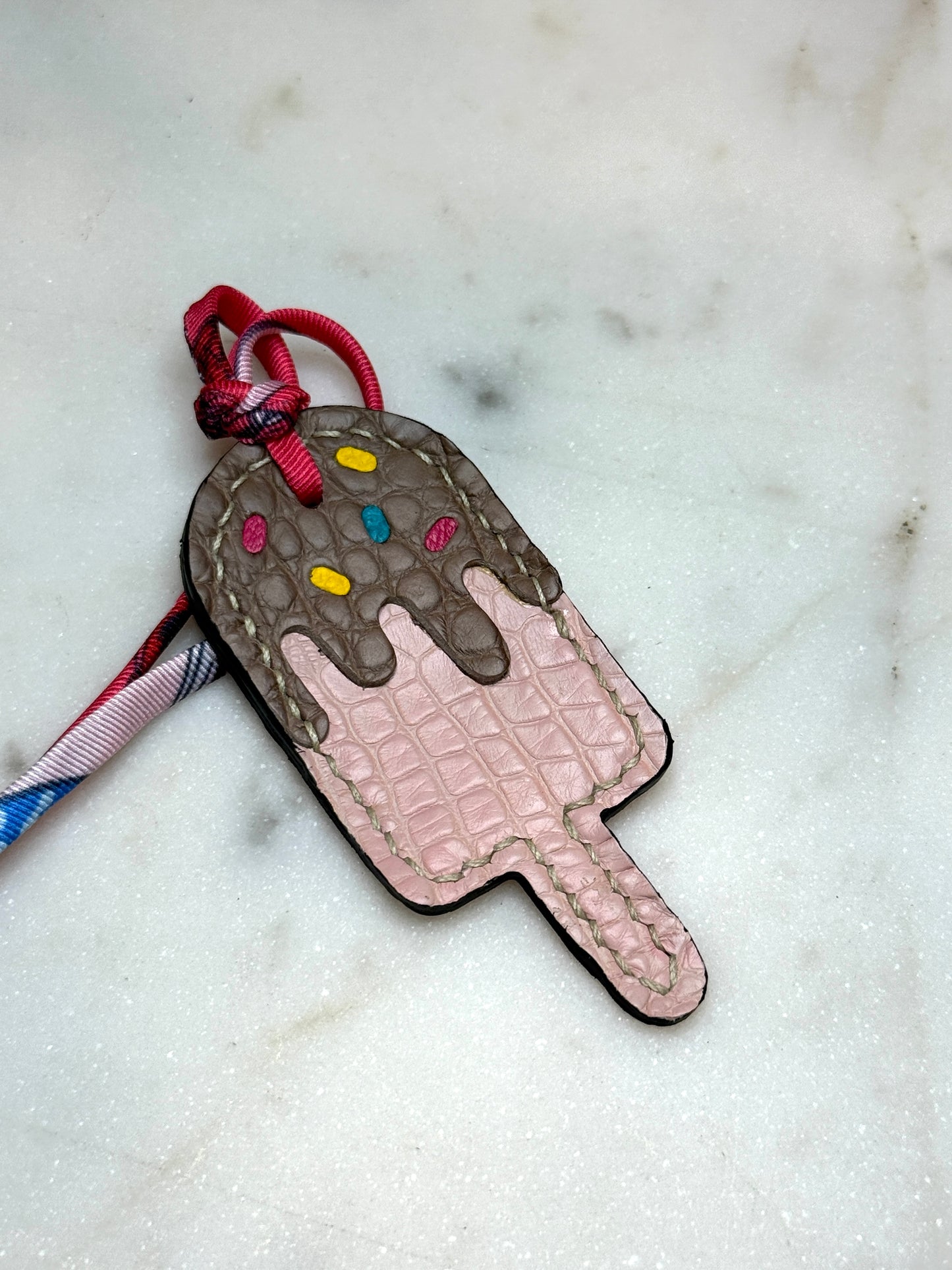 Popsicles bag charms pink and taupe crocodile