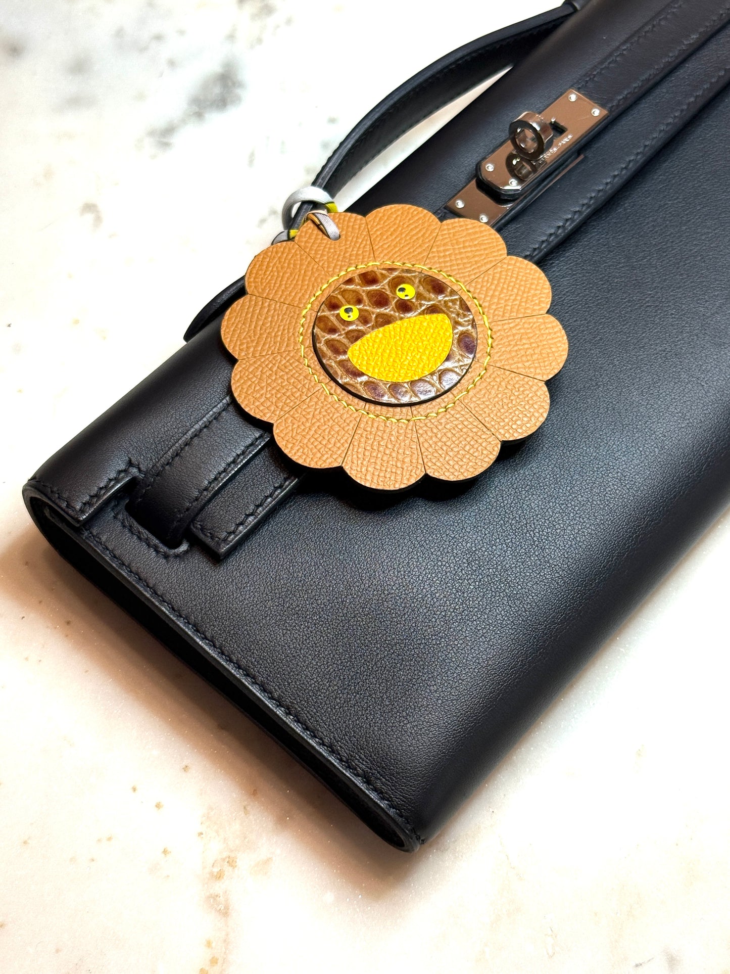 Flower bag charms brown calfskin