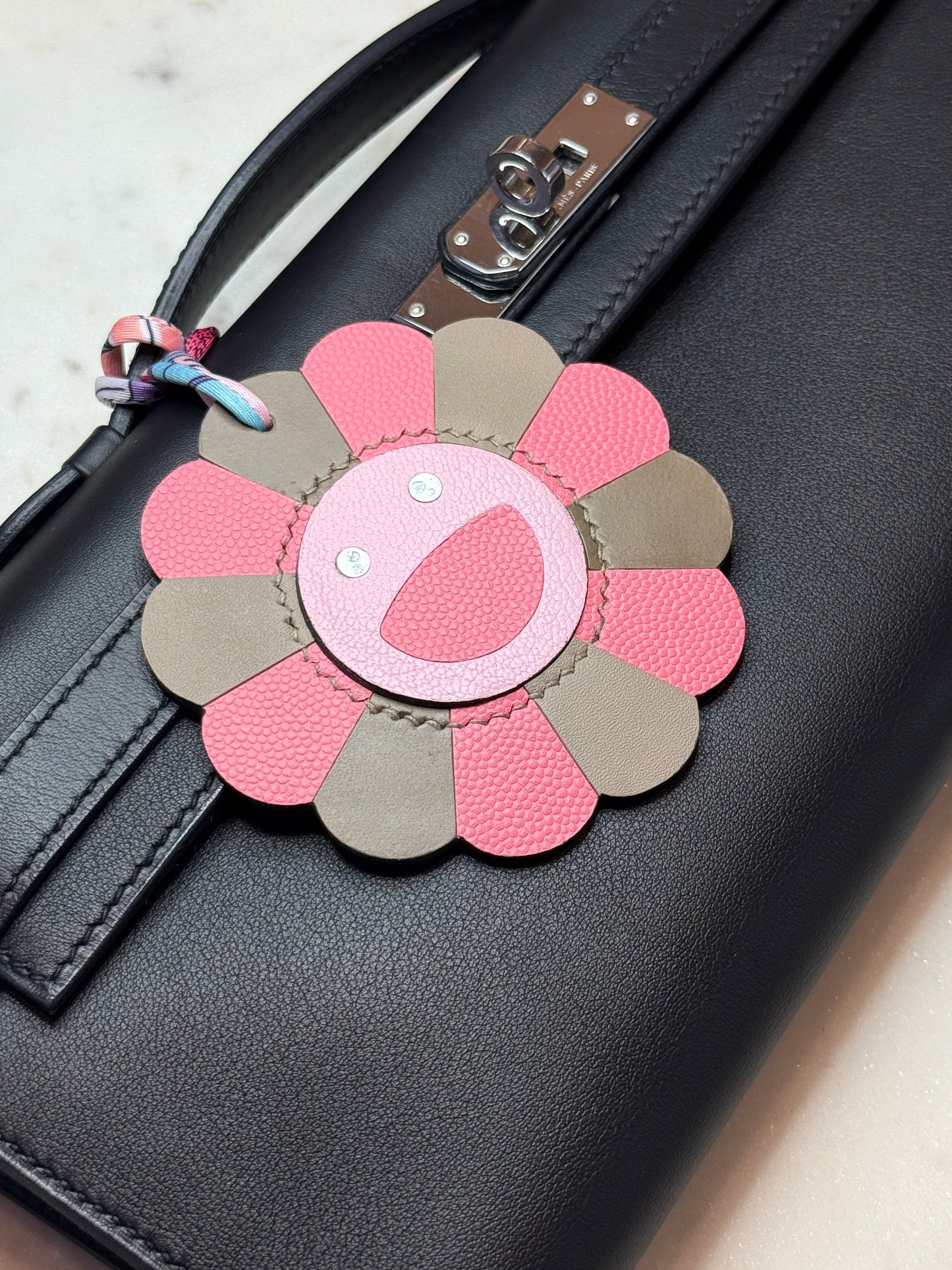 Flower bag charms taupe and pink