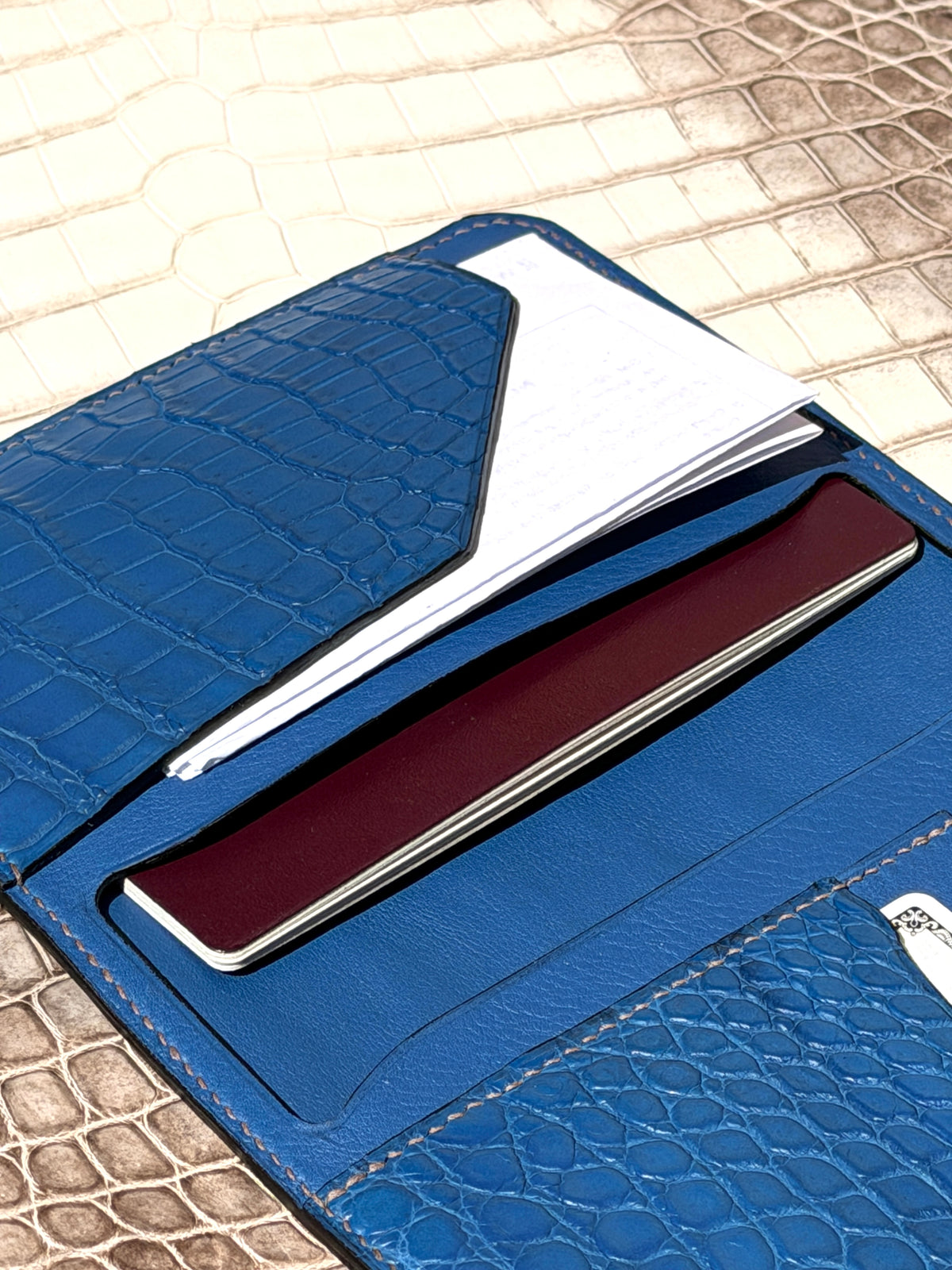 Meridian Passport Holder Blue Azur Matte Crocodile