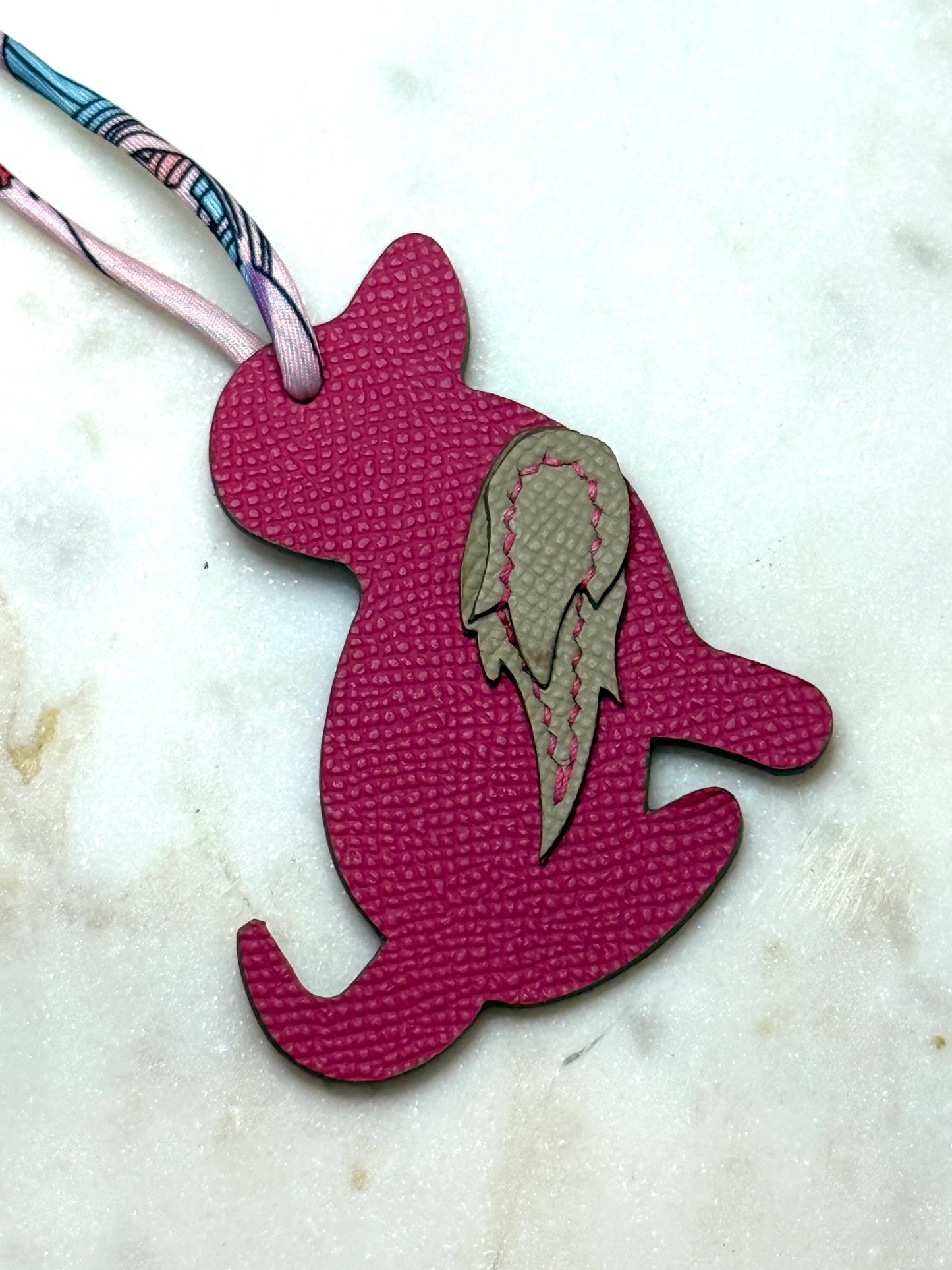 Dog bag charm raspberry and beige