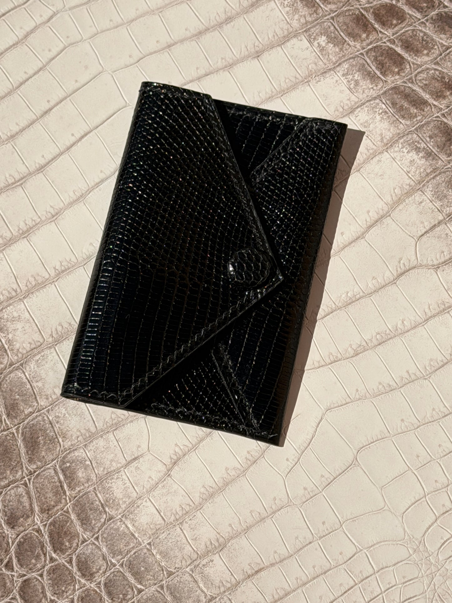 Enveloppe cardholder snap black lizard