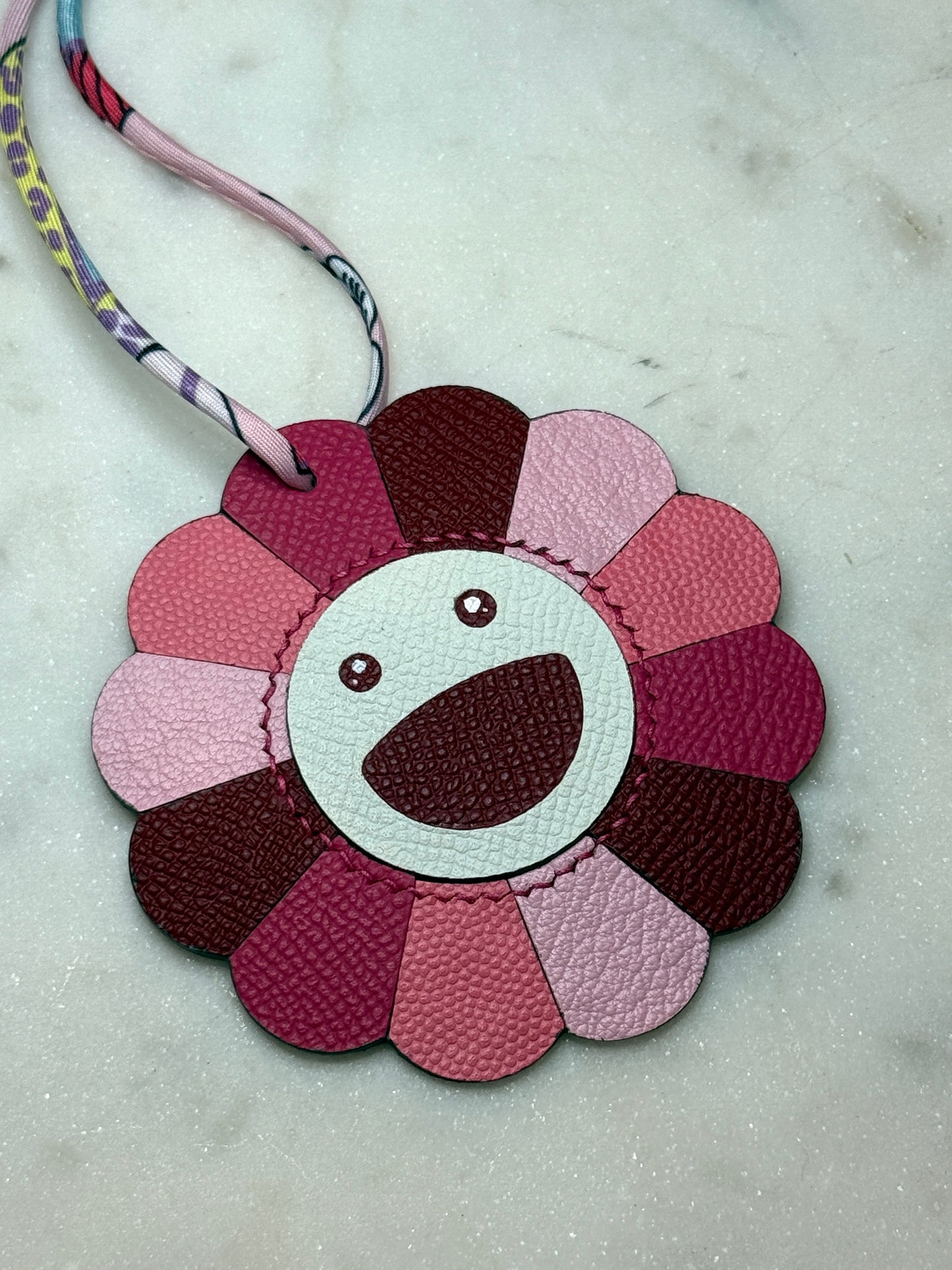 Flower bag charms pink goat, cowhide, calfskin leather.