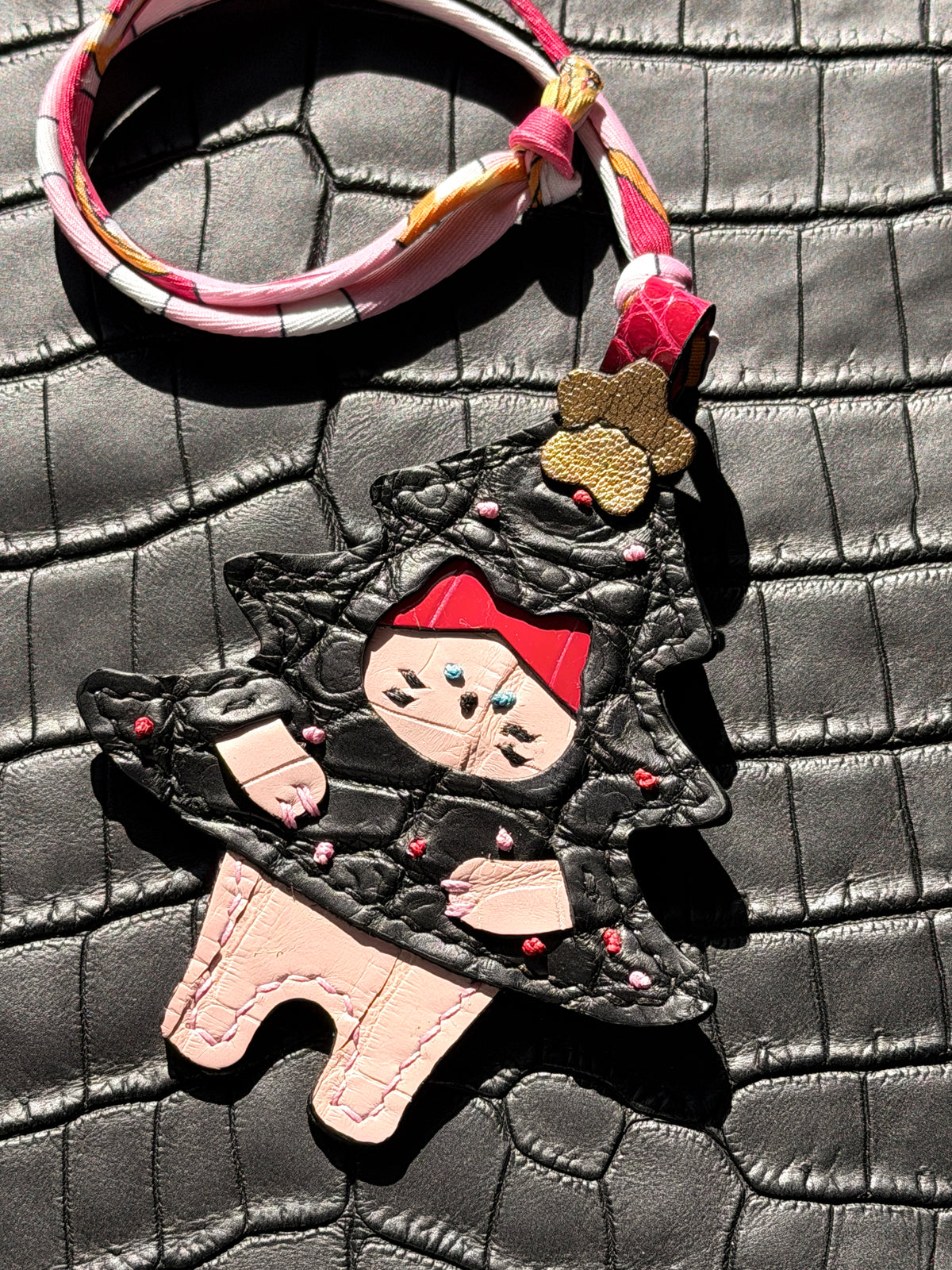 Neko Christmas Bag Charm Black Matte Crocodile