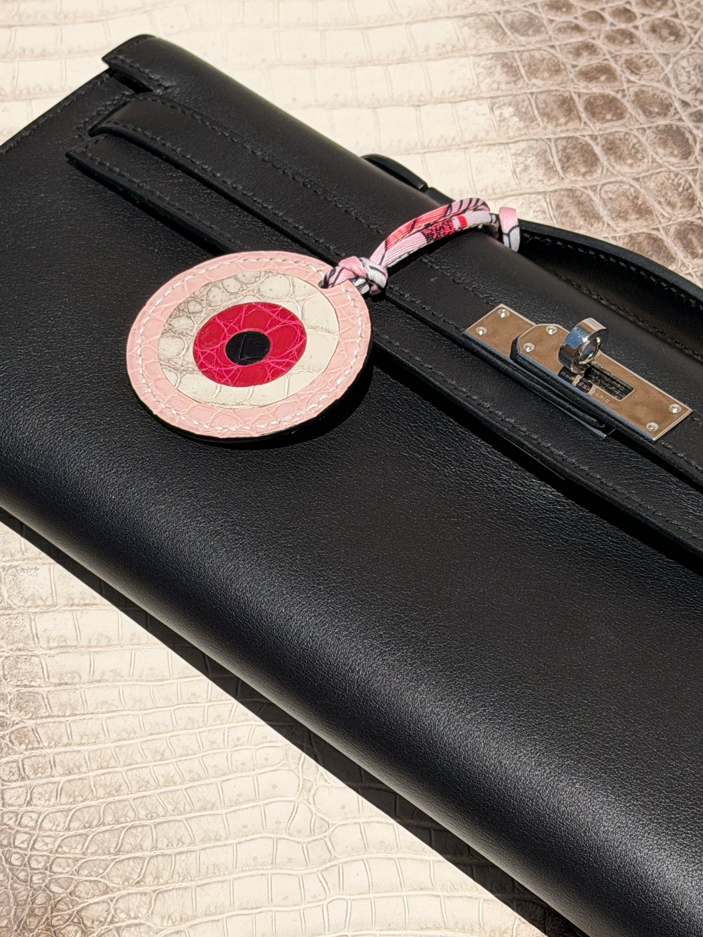 Evil Eye Bag Charm Pink Crocodile