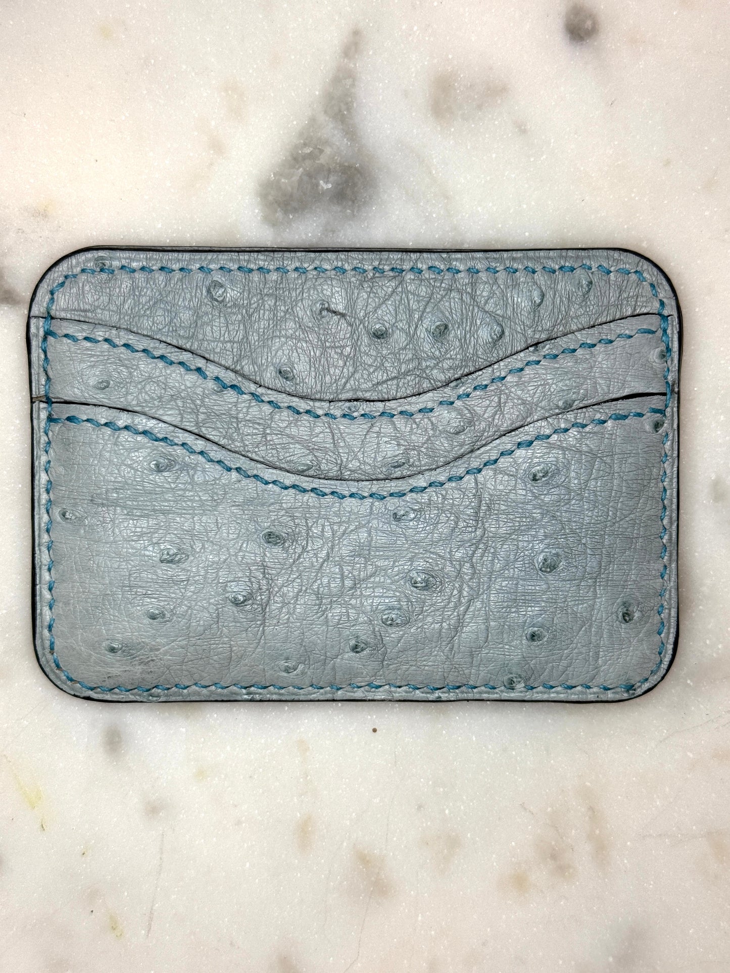 Essential card case blue ostrich