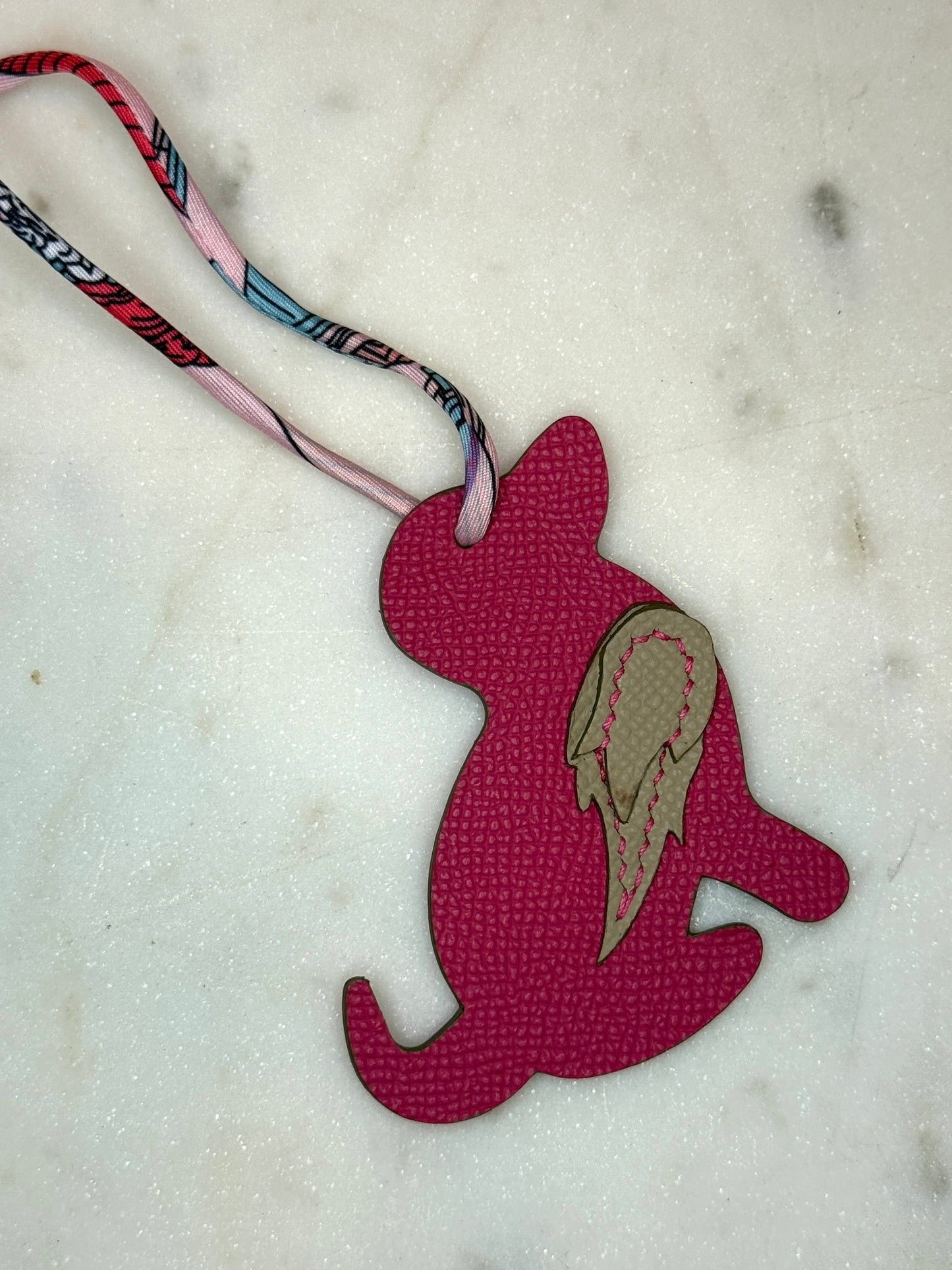 Dog bag charm raspberry and beige