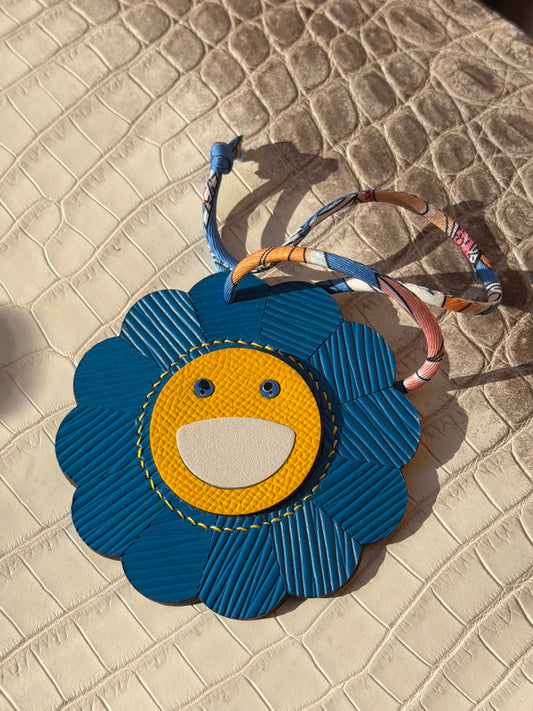 Flower Bag Charm Bleu Azur Épi & Soleil Epsom Leather