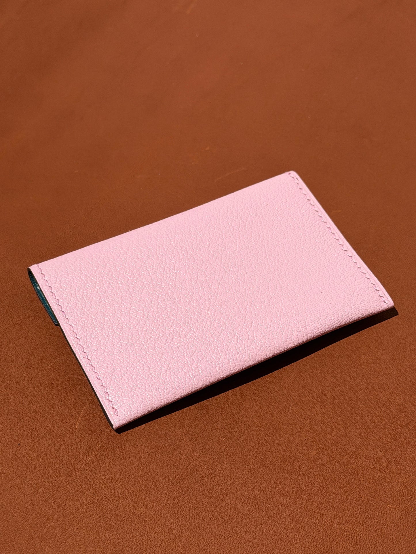 Enveloppe Cardholder Rose and Peacock Goat Skin