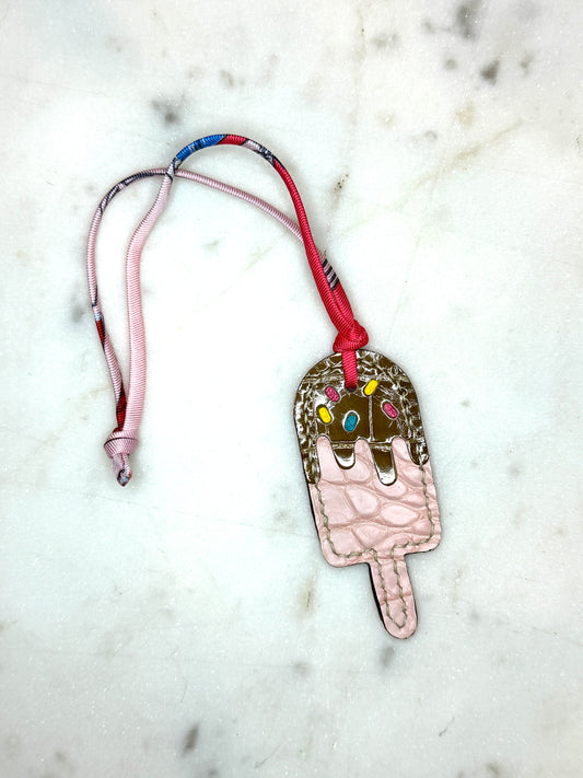 Popsicles bag charms pink Sakura and hazelnut crocodile