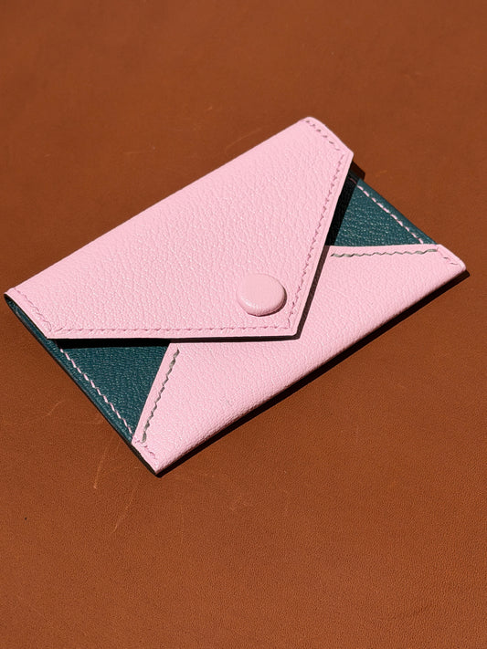 Enveloppe Cardholder Rose and Peacock Goat Skin