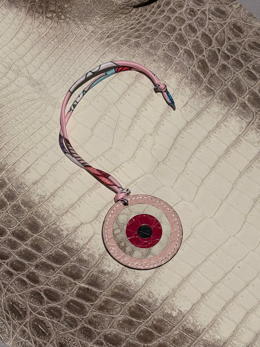 Evil Eye Bag Charm Pink Crocodile
