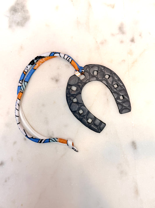 Horseshoe bag charm black crocodile