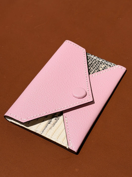Enveloppe Cardholder Ombre lizard & Pink Goat skin