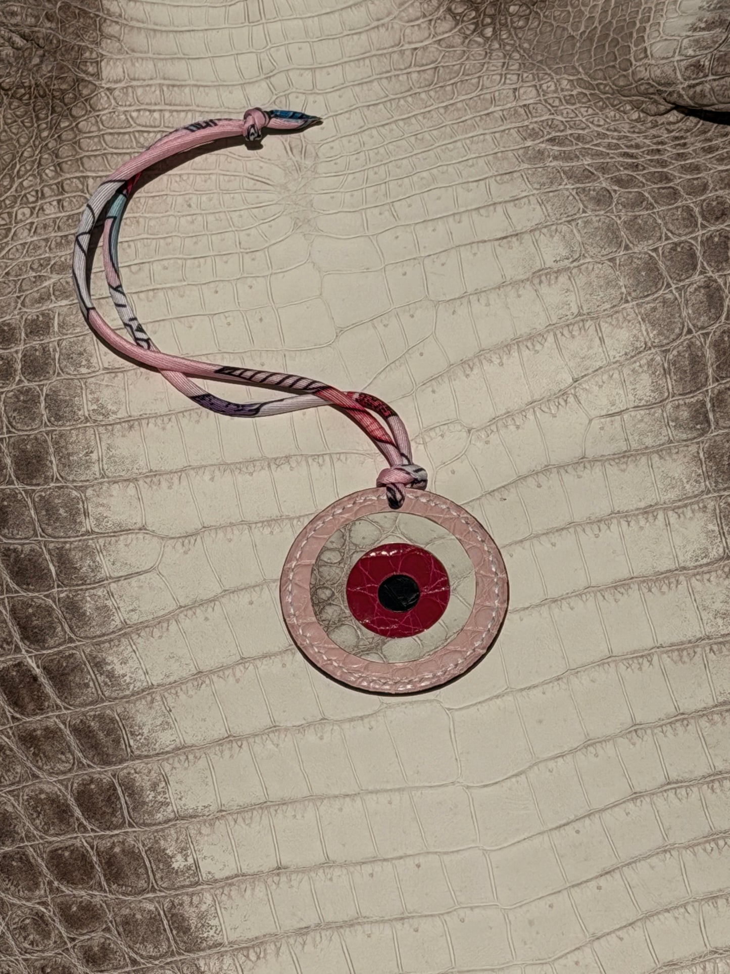 Evil Eye Bag Charm Pink Crocodile