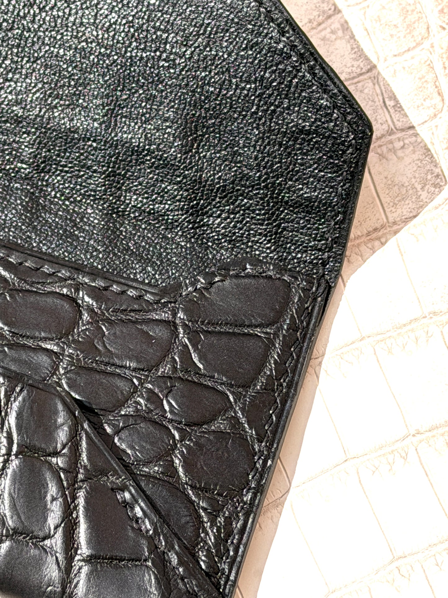 Enveloppe Cardholder Black Matte Crocodile & Goat Skin