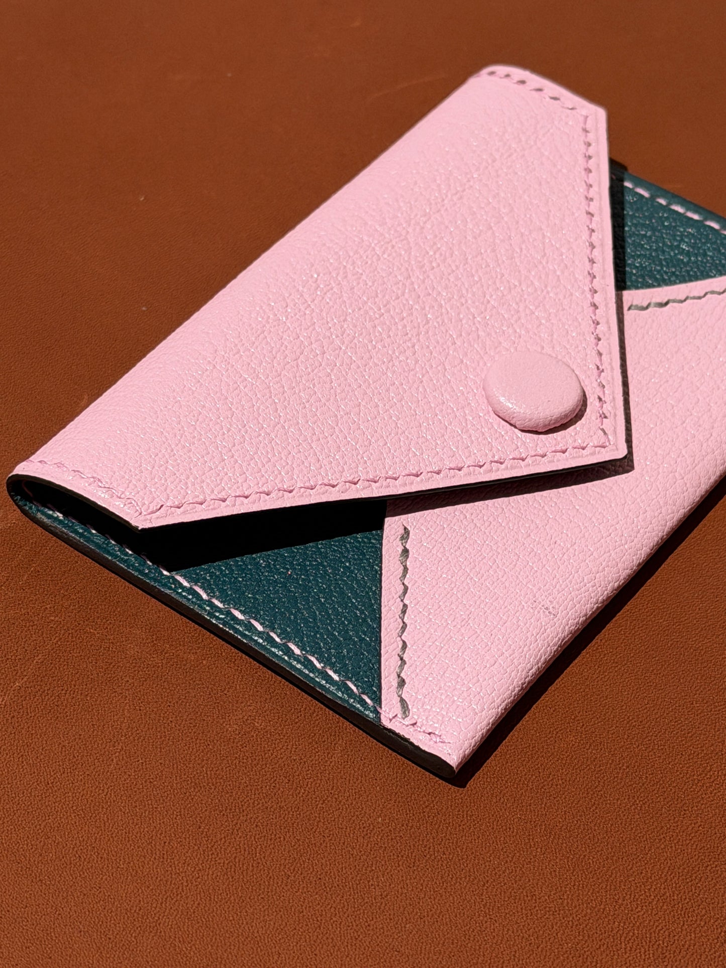 Enveloppe Cardholder Rose and Peacock Goat Skin
