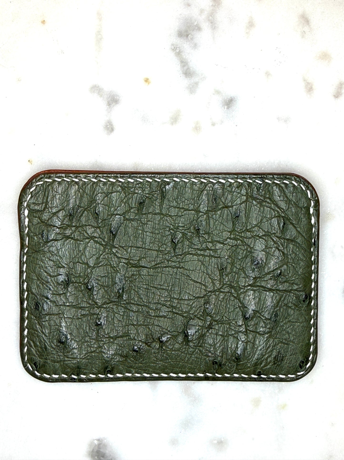Essential card case olive ostrich