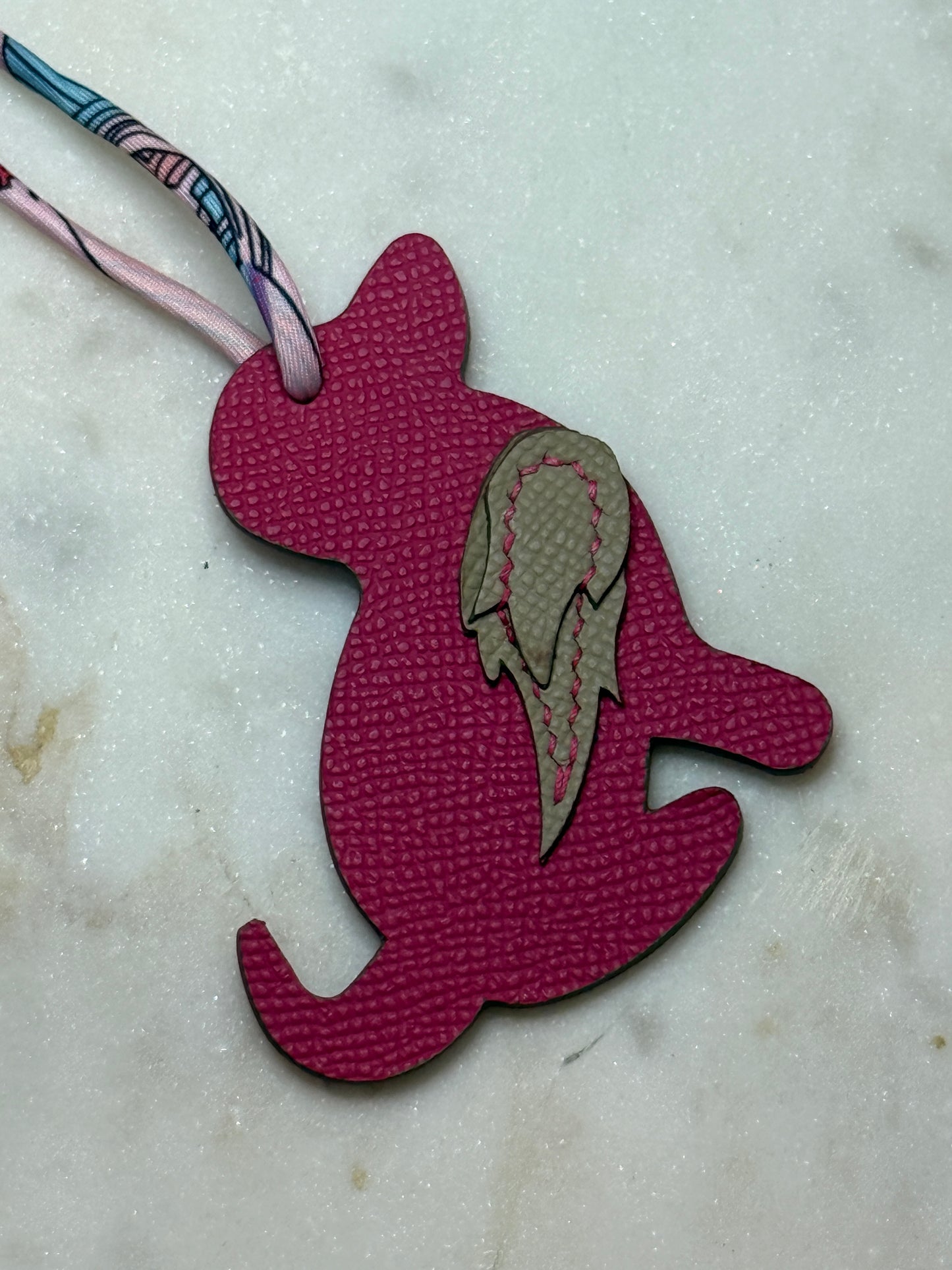 Dog bag charm raspberry and beige