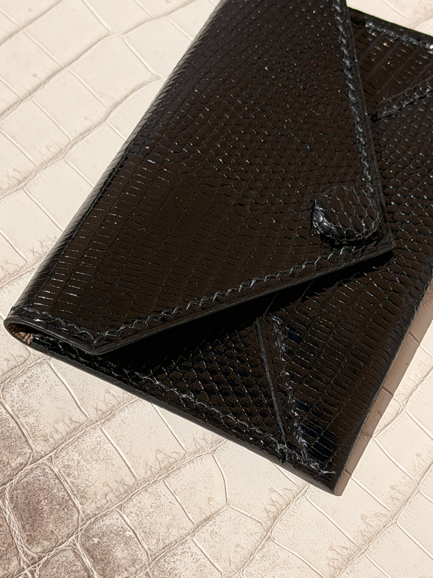 Enveloppe cardholder snap black lizard