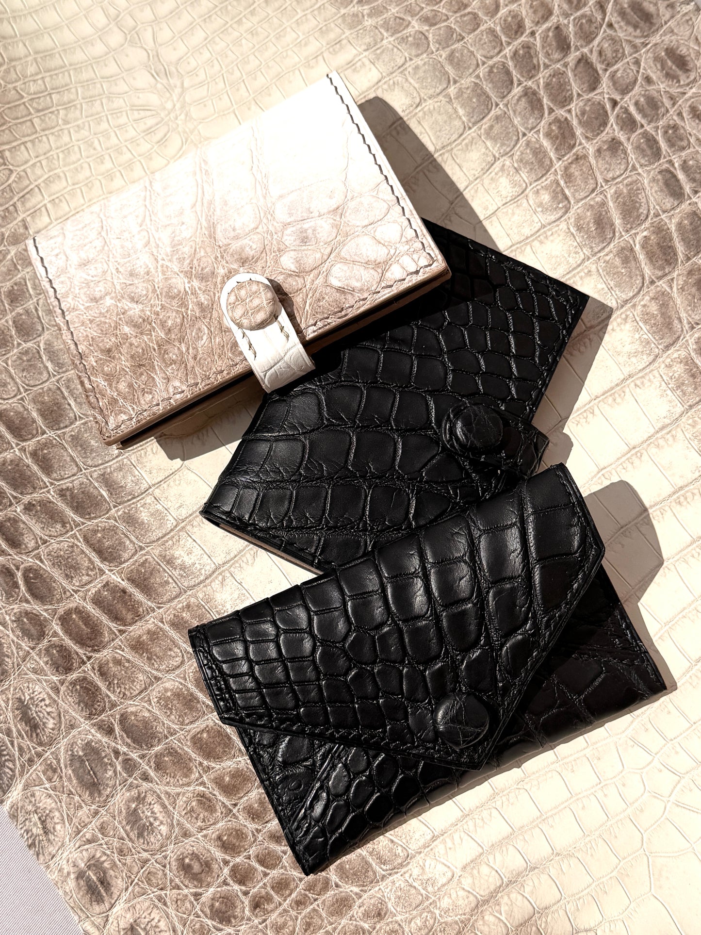 Enveloppe Cardholder Black Matte Crocodile & Goat Skin