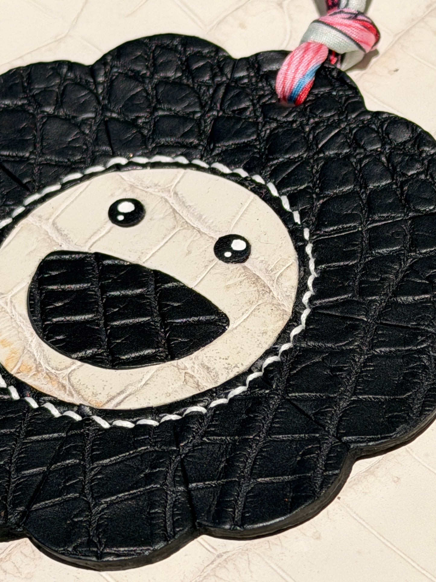 Flower Bag Charm Black Matte Crocodile