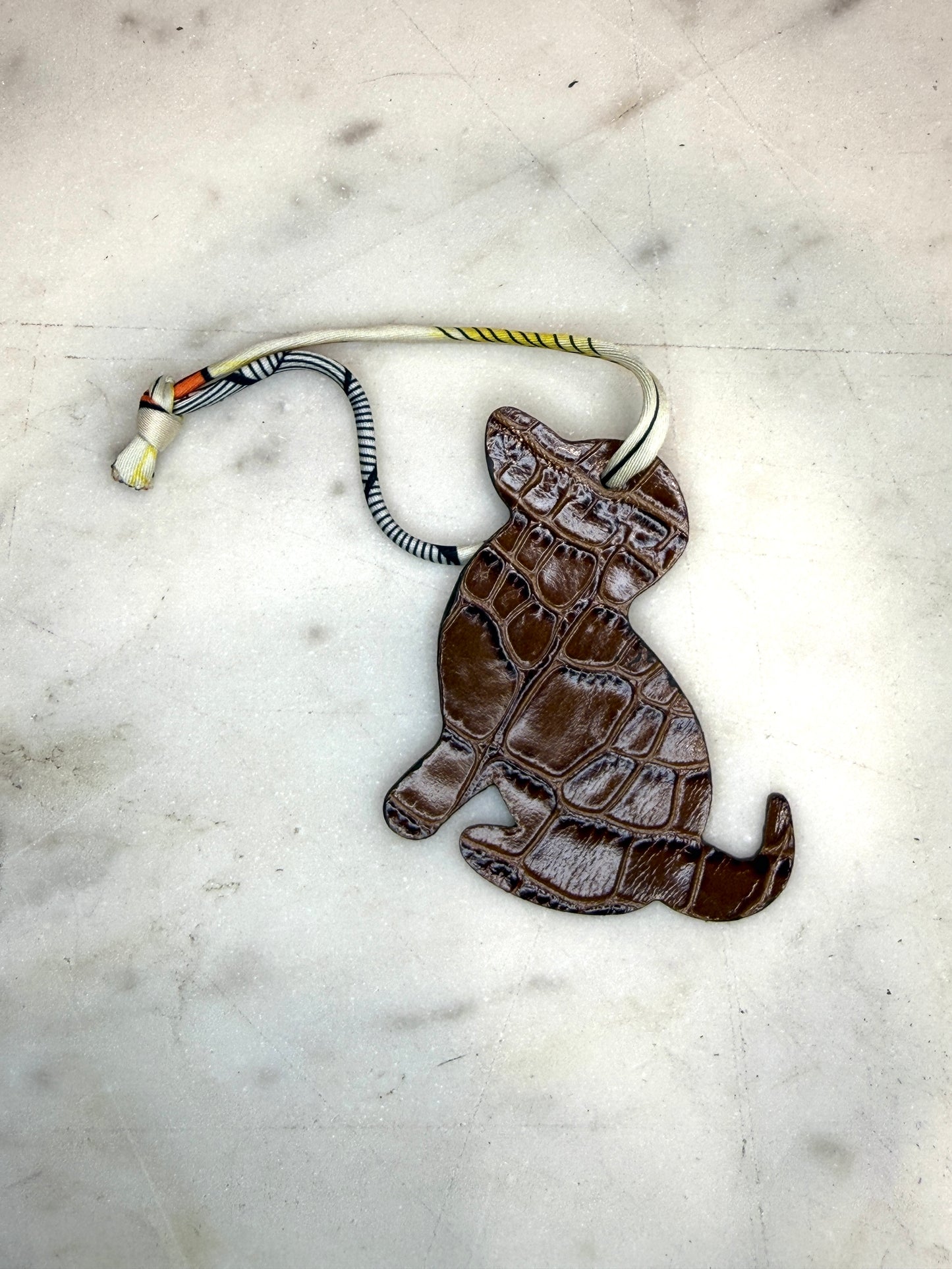 Dog Bag Charm Brown Embossed Crocodile & Beige Goat Skin
