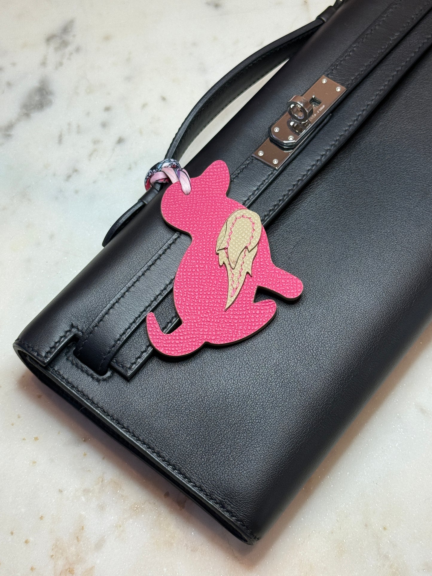 Dog bag charm raspberry and beige